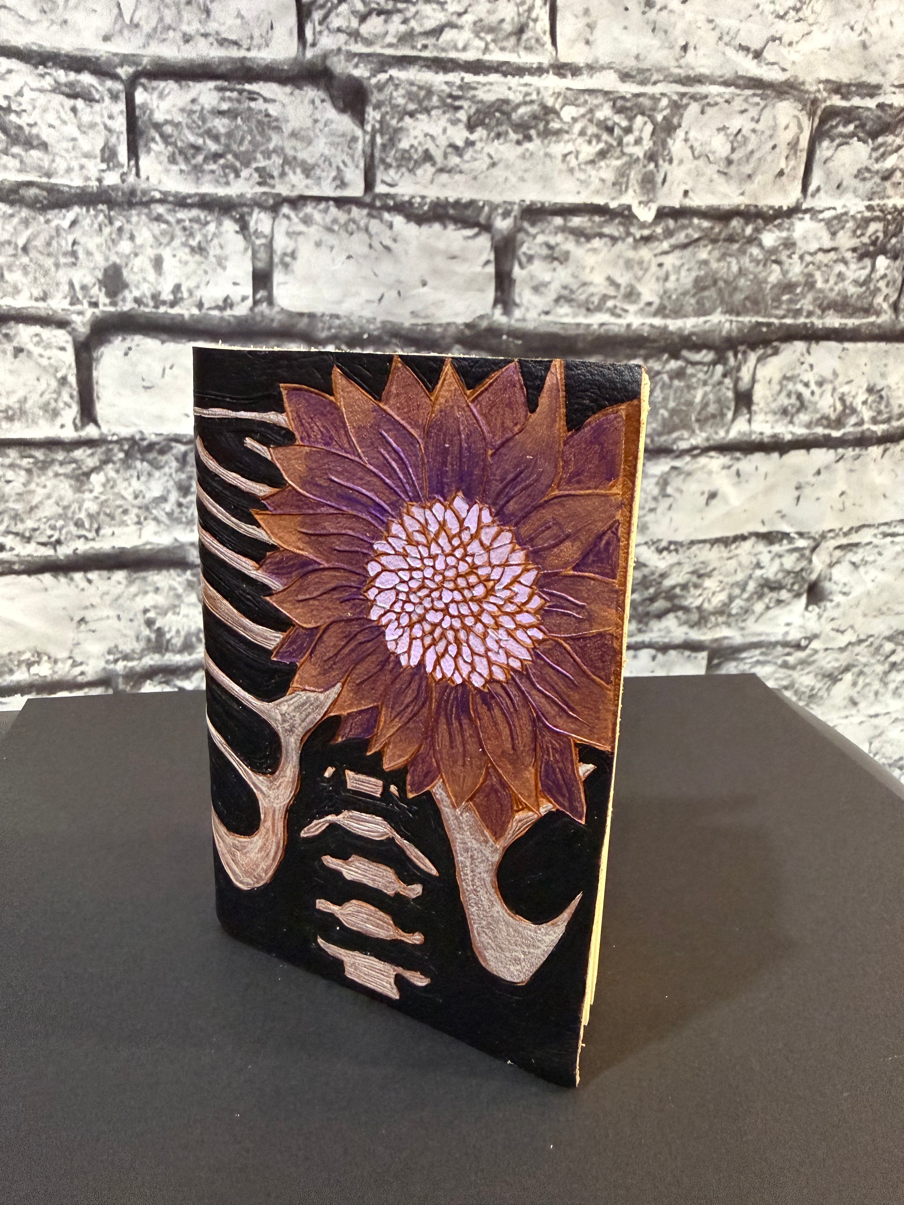Handmade Leather Journal Flower Ribs