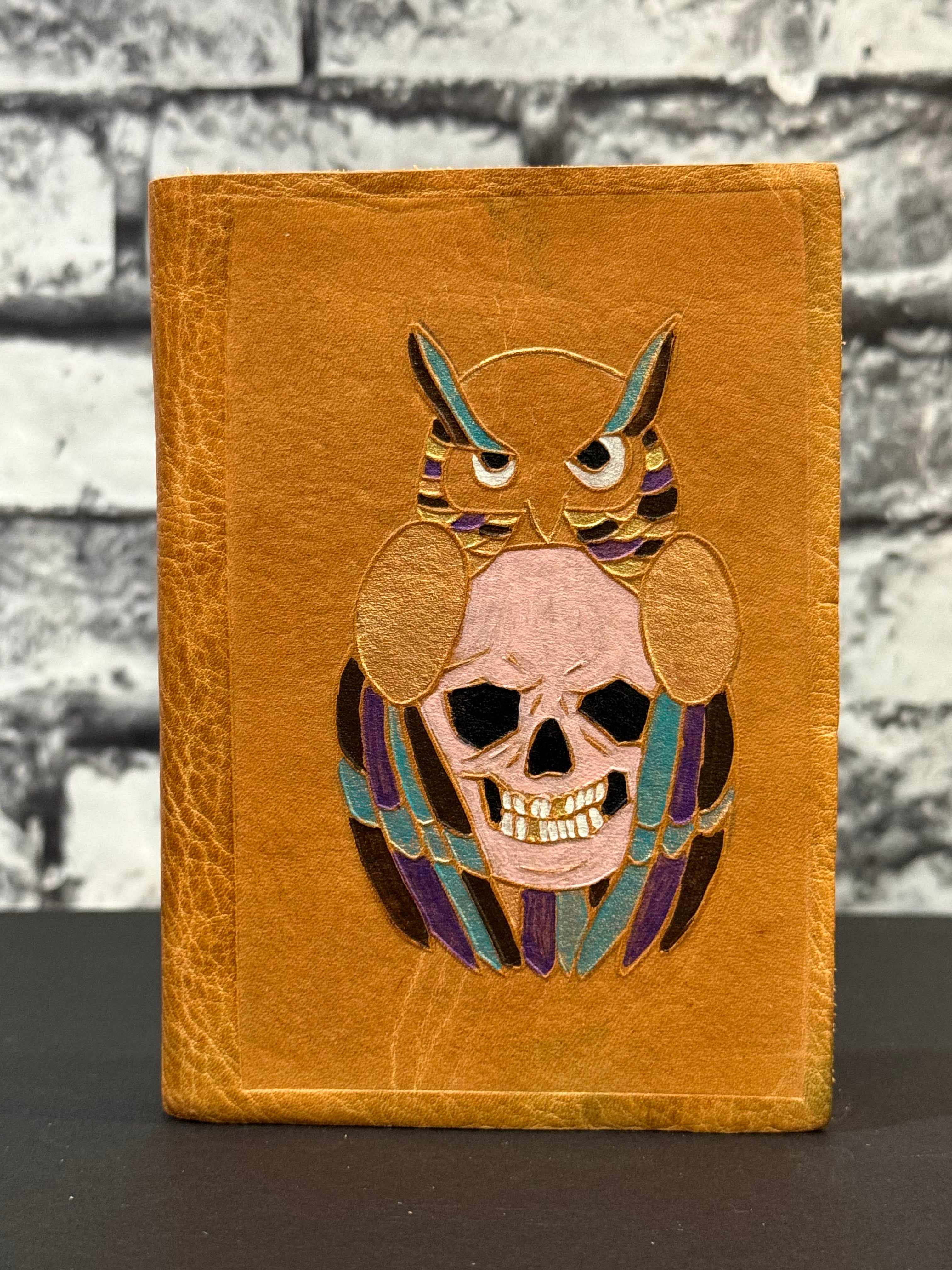 Handmade Leather Journal Skeleton Owl